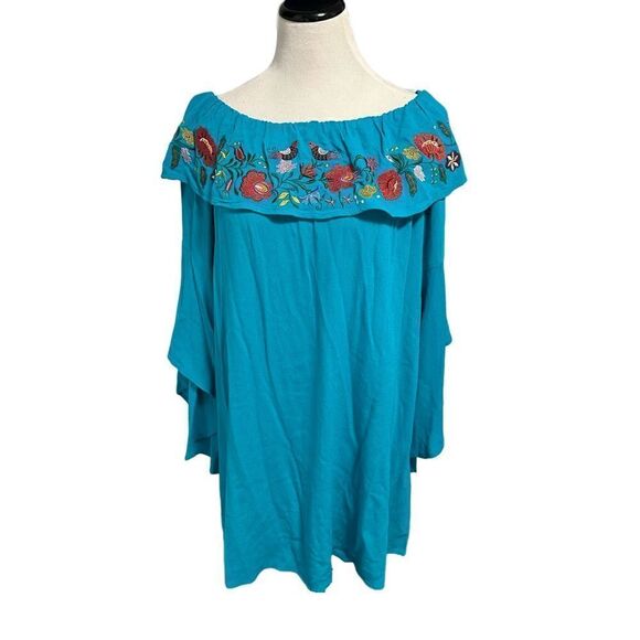 NEW! Umgee Off the Shoulder Embroidered Tulip Sleeve Tunic Sz XL - Picture 1 of 7